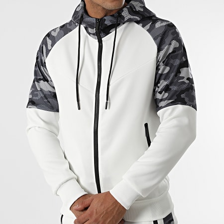 Zayne Paris  - E-326 Conjunto de chaqueta con capucha y cremallera y pantalón de jogging Blanco
