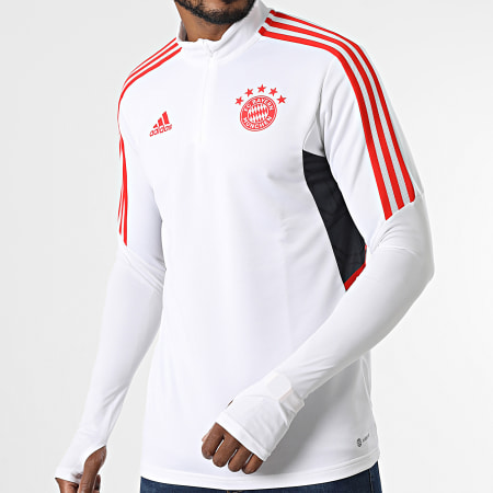 Adidas Sportswear - Sweat Col Zippé A Bandes Bayern Munich HB0620 Blanc Rouge