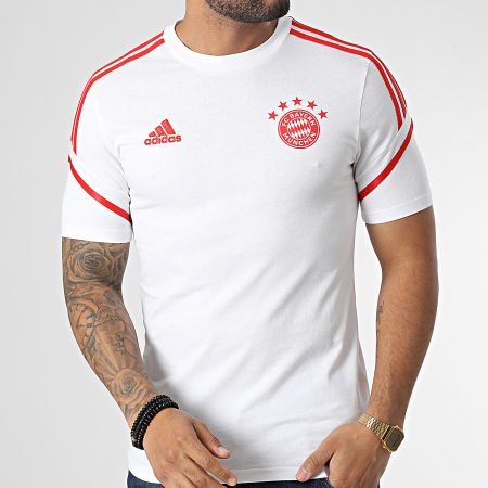 Adidas Sportswear - Tee Shirt A Bandes FC Bayern HB0635 Blanc Rouge