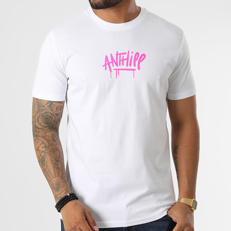 Anthill - Tee Shirt Script Blanc Rose Fluo