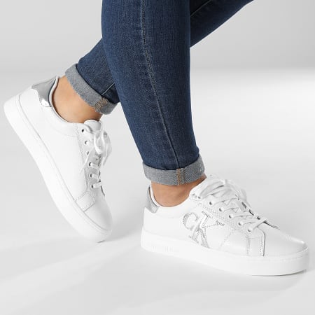 Calvin Klein - Classic Cupsole Lace Up 0775 Bianco Argento Sneakers Donna