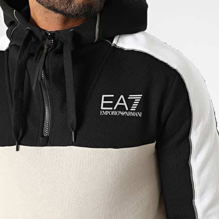 EA7 Emporio Armani - 6LPM15-PJ07Z Beige Negro Blanco Camiseta reflectante con cremallera y capucha