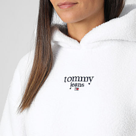 Tommy Hilfiger - Chaqueta polar con capucha para mujer Essential Logo 4359 Blanco