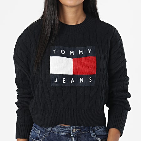 Tommy Jeans - Pull Crop Femme Center Flag 4261 Noir