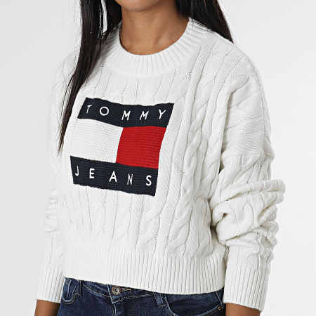 Tommy Jeans - Pull Crop Femme Center Flag 4261 Blanc