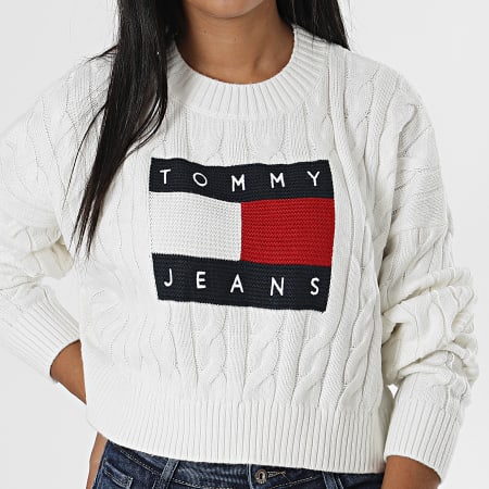 Tommy Jeans - Centro Bandera Mujer Crop Sudadera 4261 Blanco
