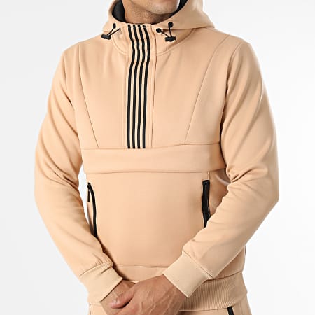 Zayne Paris  - E320 Set giacca e pantaloni da jogging con zip a righe beige