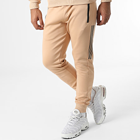 Zayne Paris  - E320 Set giacca e pantaloni da jogging con zip a righe beige