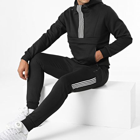 Zayne Paris  - E320 Set giacca e pantaloni da jogging con zip a righe nere
