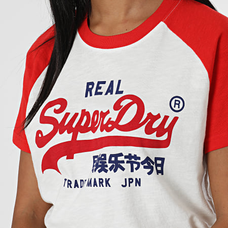 Superdry - Tee Shirt Femme Raglan Vintage Logo Heritage Blanc