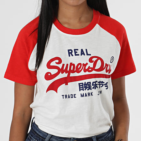 Superdry - Tee Shirt Femme Raglan Vintage Logo Heritage Blanc