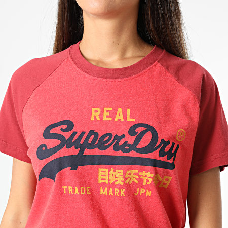 Superdry - Camiseta de mujer Raglan Vintage Logo Heritage Roja