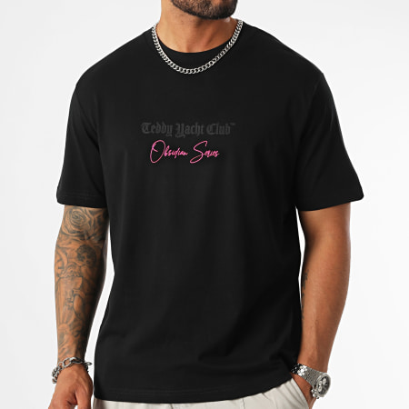 Teddy Yacht Club - Oversize Camiseta Large Obsidian Luxury Zip Negro Rosa Fluo