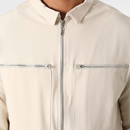 Classic Series - Conjunto de chaqueta con cremallera y pantalón cargo KL-2093 Beige