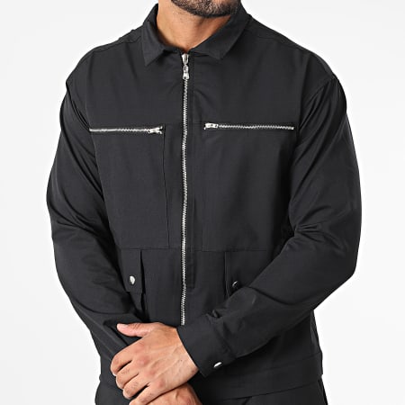 Classic Series - Conjunto de chaqueta con cremallera y pantalón cargo KL-2093 Negro