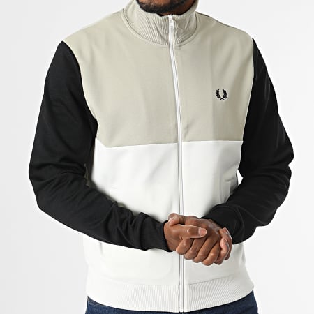 Fred Perry - J4532 Giacca con zip nera beige bianca