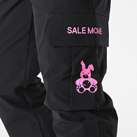 Sale Môme Paris - Pantalones Cargo Negro Conejo Rosa Fluo
