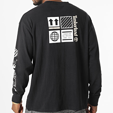 Timberland - Camiseta Manga Larga Con Bolsillo En El Pecho Espalda Gráfico A5VJS Negro