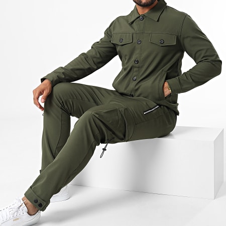 Aarhon - Conjunto de chaqueta y pantalón Cargo AJ-8019-8015 Verde caqui