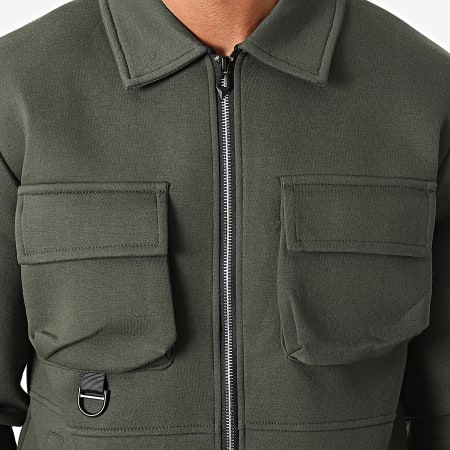 Aarhon - Set giacca con zip e pantaloni cargo verde kaki AJ-8038-8028