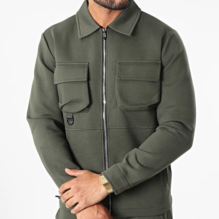 Aarhon - Set giacca con zip e pantaloni cargo verde kaki AJ-8038-8028