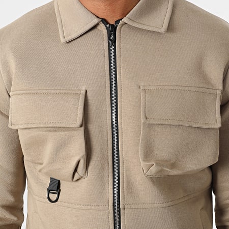 Aarhon - Conjunto de chaqueta con cremallera y pantalón cargo AJ-8037-8027 Beige