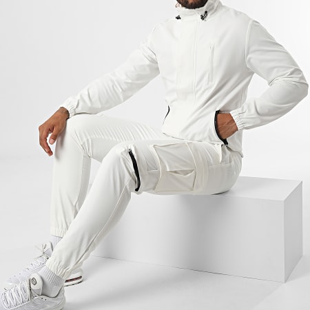 John H - AB326 Conjunto de chaqueta blanca con cremallera y pantalón cargo