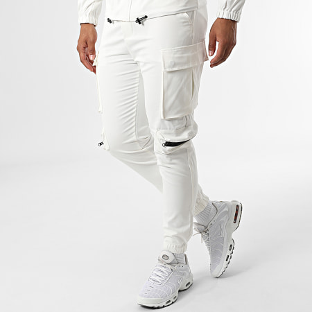 John H - AB326 Set giacca con zip e pantaloni cargo bianchi