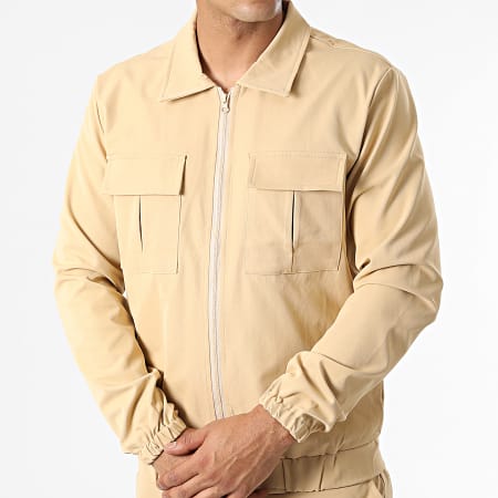 John H - Cammello AB327 Set giacca con zip e pantaloni cargo