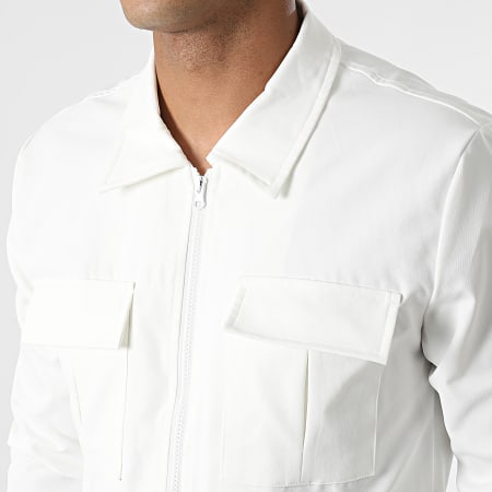 John H - AB327 Conjunto de chaqueta blanca con cremallera y pantalón cargo