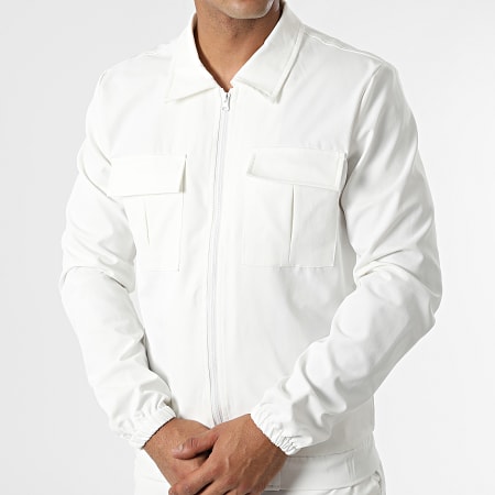 John H - AB327 Conjunto de chaqueta blanca con cremallera y pantalón cargo