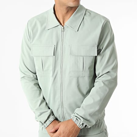 John H - AB327 Set giacca con zip e pantaloni cargo verde