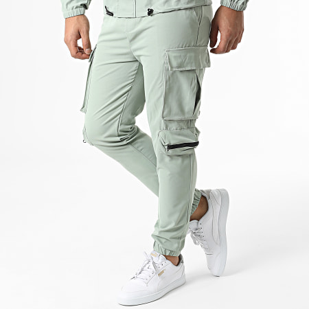 John H - AB326 Set giacca con zip e pantaloni cargo verde