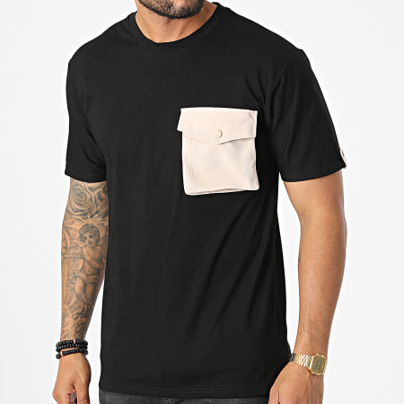 John H - Camiseta Bolsillo T8814 Negro Beige