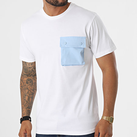 John H - Camiseta Bolsillo T8815 Blanco Azul Claro