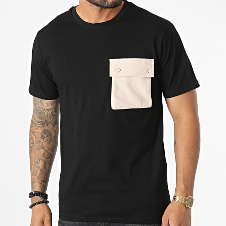 John H - Camiseta Bolsillo T8815 Negro Beige
