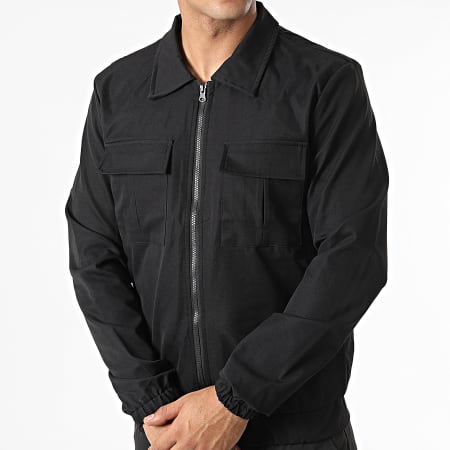 John H - AB327 Set giacca con zip e pantaloni cargo neri