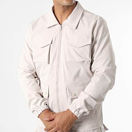 John H - Conjunto de chaqueta con cremallera y pantalón cargo AB331 Beige
