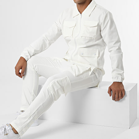 John H - AB331 Conjunto de chaqueta blanca con cremallera y pantalón cargo