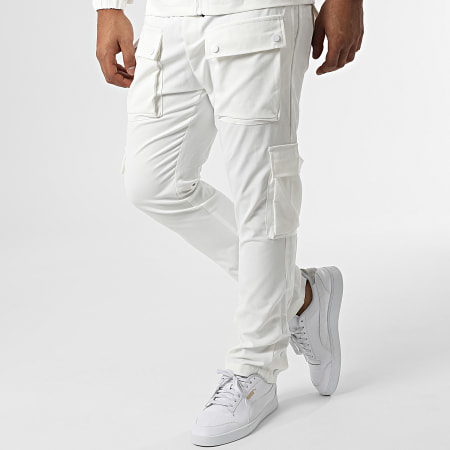 John H - AB331 Set giacca con zip e pantaloni cargo bianchi