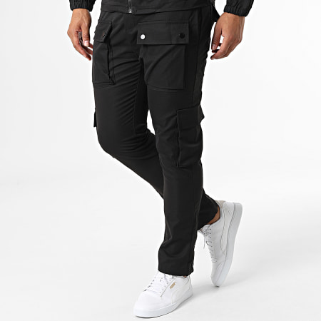 John H - AB331 Set giacca con zip e pantaloni cargo neri