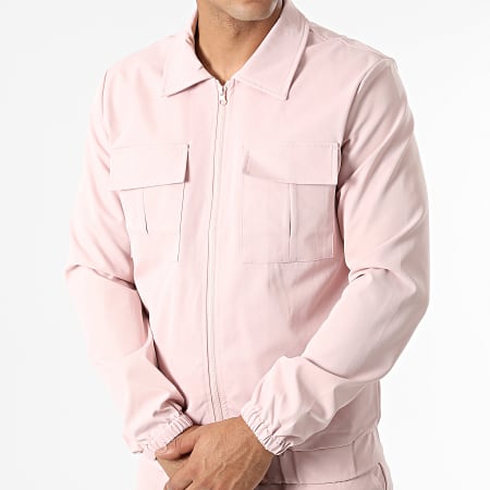 John H - Conjunto de chaqueta rosa con cremallera y pantalón cargo AB327