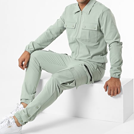 John H - Set di giacca con zip e pantaloni cargo AB361 Verde