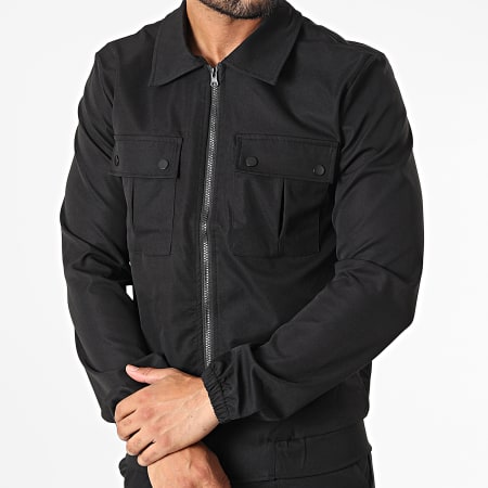 John H - AB361 Set giacca con zip e pantaloni cargo neri
