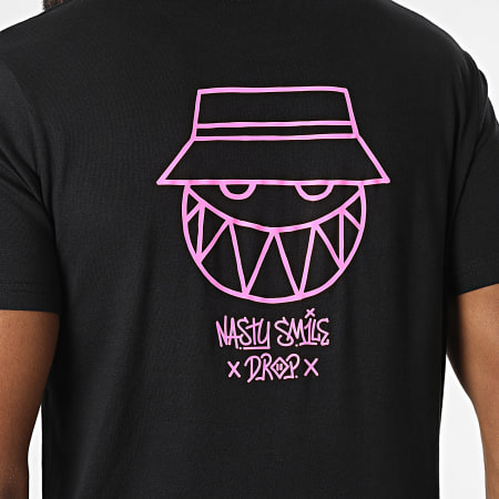 Sale Môme Paris - Tee Shirt Nasty Smile Bob Noir Rose Fluo