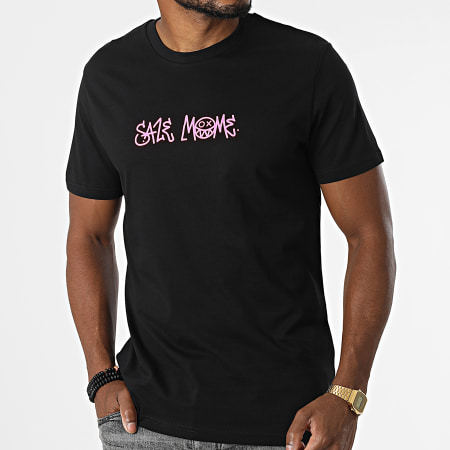 Sale Môme Paris - Tee Shirt Nasty Smile Bob Noir Rose Fluo