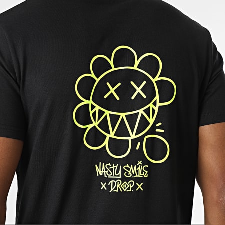 Sale Môme Paris - Tee Shirt Nasty Smile Flower Noir Jaune Fluo