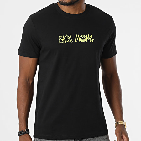 Sale Môme Paris - Tee Shirt Nasty Smile Flower Noir Jaune Fluo