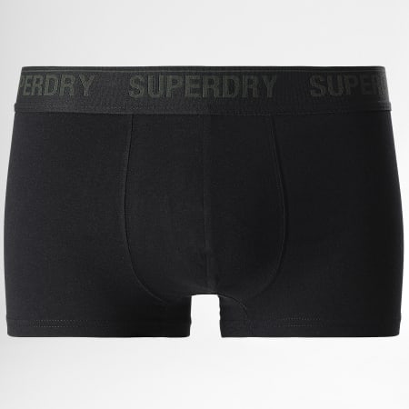 Superdry - Lot De 3 Boxers Classic Noir Vert Kaki Gris Chiné