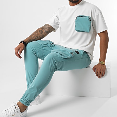 Zelys Paris - Conjunto de camiseta blanca azul y pantalón cargo Podo
